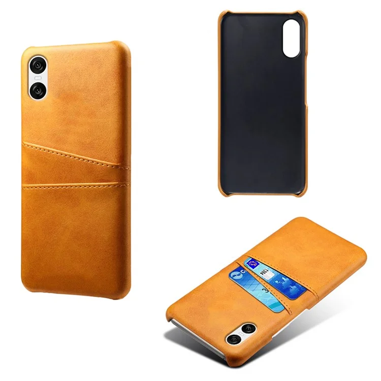 Pour Sony Xperia 10 VI Etui en Cuir Enduit de PC Housse de Protection Arrière Double Fentes pour Cartes - Orange