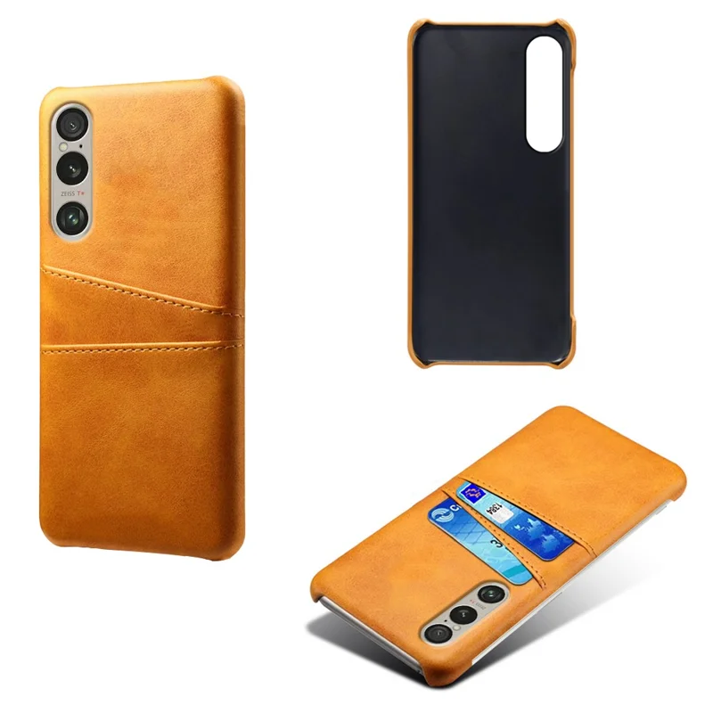 Pour Sony Xperia 1 VI Case Dual Card Slots PU Cuir PC Hard Phone Cover - Orange