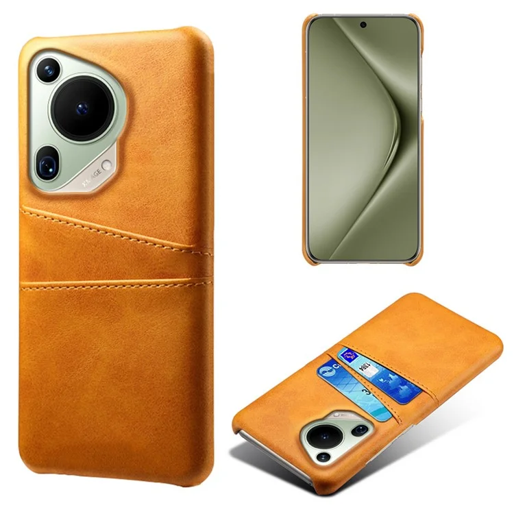 Para Huawei Pura 70 Ultra Case com 2 Slots para Cartão Couro PU + Shell PC Duro Ultra Fino - Laranja