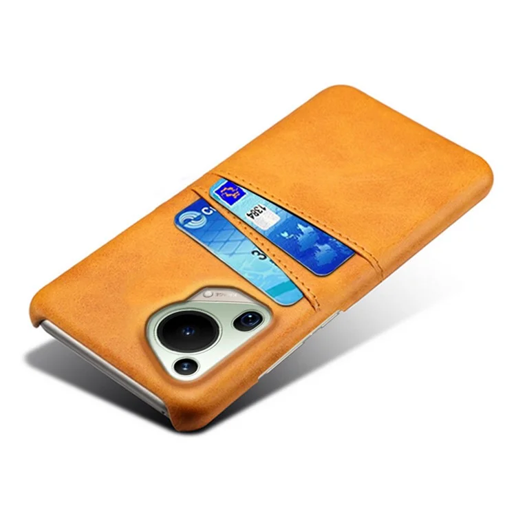 Para Huawei Pura 70 Ultra Case com 2 Slots para Cartão Couro PU + Shell PC Duro Ultra Fino - Laranja