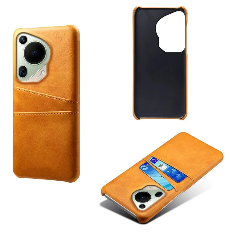 Para Huawei Pura 70 Ultra Case com 2 Slots para Cartão Couro PU + Shell PC Duro Ultra Fino - Laranja