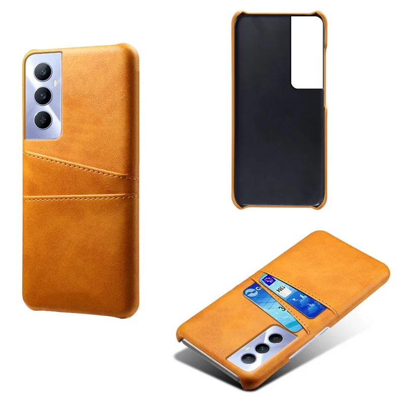 For Realme C65 4G Case Dual Card Slots PU Leather+PC Hard Phone Cover - Orange