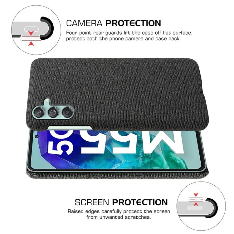 Para Samsung Galaxy M55 5G / C55 5G / F55 5G Funda Antiarañazos Tela+PC Cubierta de Teléfono - Negro