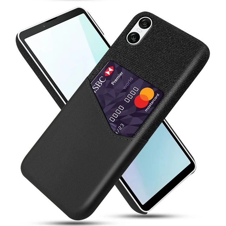 Для Sony Xperia 10 VI Case Card Holder PU Leather+PC Phone Cover Cloth Texture - Black