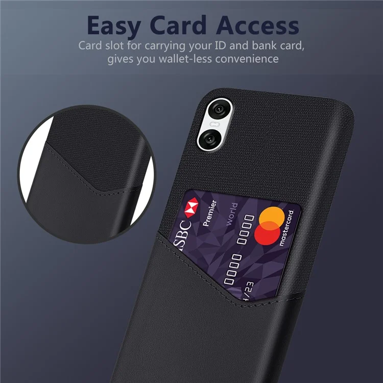Для Sony Xperia 10 VI Case Card Holder PU Leather+PC Phone Cover Cloth Texture - Black