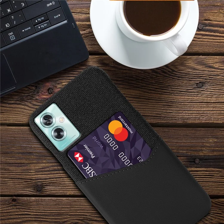 For Oppo A79 5G / A2 5G Card Slot Case Hard PC Phone Cover Cloth Texture - Black