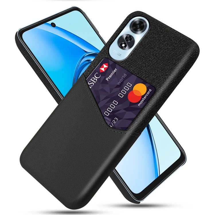Pour Oppo A60 4G Case Leather + Hard PC Cloth Texture Phone Cover avec porte-carte - Noir