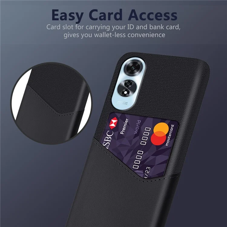 Pour Oppo A60 4G Case Leather + Hard PC Cloth Texture Phone Cover avec porte-carte - Noir