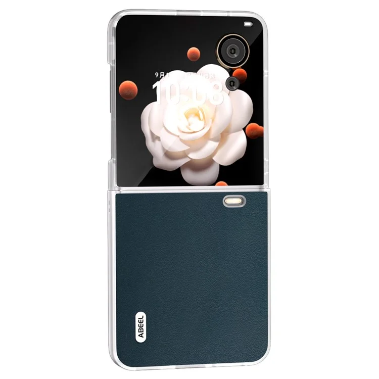 ABEEL For Honor Magic V Flip 5G Case Clear Matte Edge Genuine Cow Leather+PC Phone Shell - Green