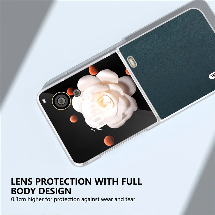 ABEEL For Honor Magic V Flip 5G Case Clear Matte Edge Genuine Cow Leather+PC Phone Shell - Green