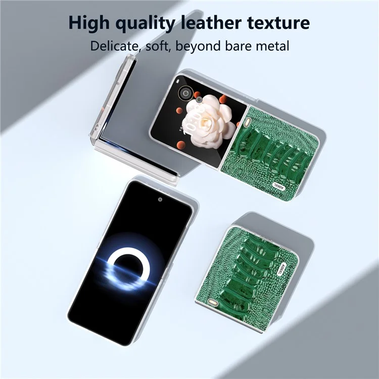 ABEEL For Honor Magic V Flip 5G Case Matte Frame Genuine Cow Leather+PC Phone Cover - Verde