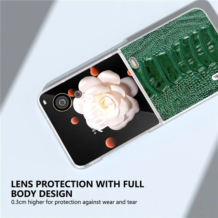 ABEEL For Honor Magic V Flip 5G Case Matte Frame Genuine Cow Leather+PC Phone Cover - Verde