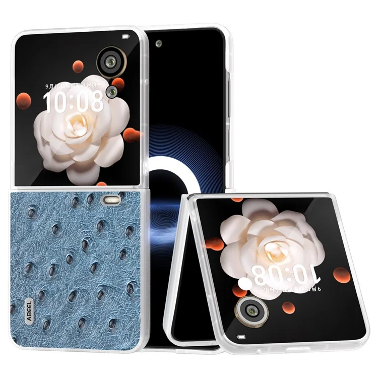 ABEEL For Honor Magic V Flip 5G Case Custodia in vera pelle di mucca + PC rigida Cover per telefono Bordi opachi - Blu