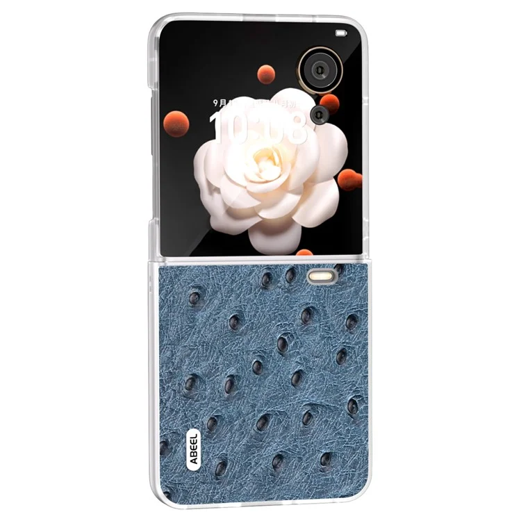 ABEEL For Honor Magic V Flip 5G Case Custodia in vera pelle di mucca + PC rigida Cover per telefono Bordi opachi - Blu