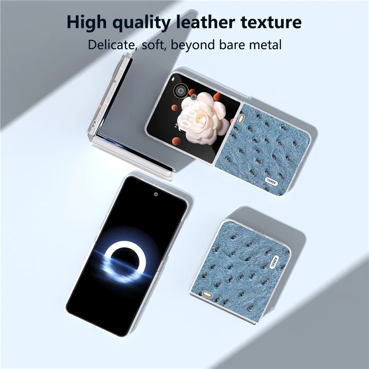 ABEEL For Honor Magic V Flip 5G Case Custodia in vera pelle di mucca + PC rigida Cover per telefono Bordi opachi - Blu