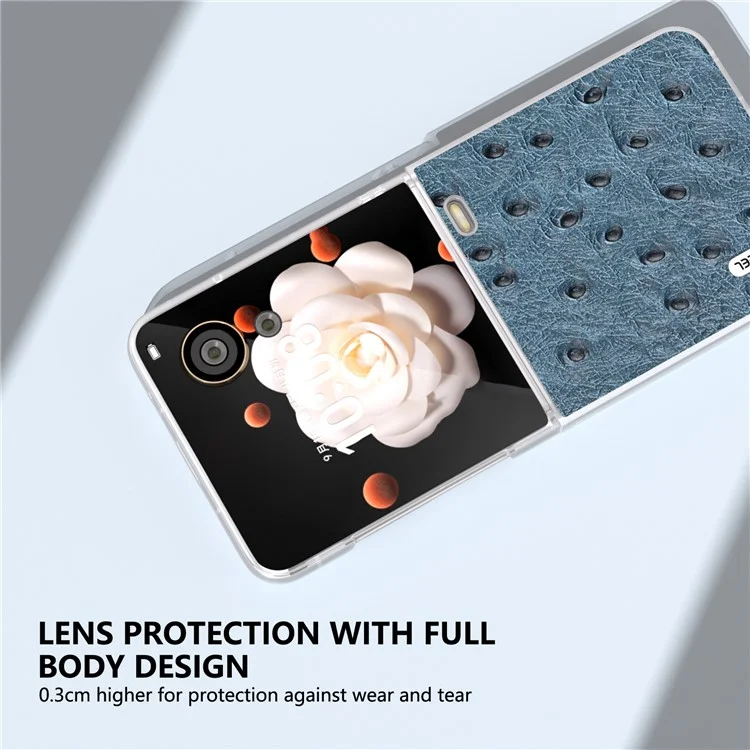 ABEEL For Honor Magic V Flip 5G Case Custodia in vera pelle di mucca + PC rigida Cover per telefono Bordi opachi - Blu
