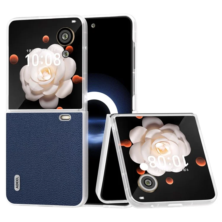 ABEEL For Honor Magic V Flip 5G Capa Slim Matte Frame Couro Genuíno de Vaca+PC - Azul