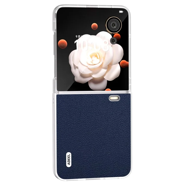 ABEEL For Honor Magic V Flip 5G Capa Slim Matte Frame Couro Genuíno de Vaca+PC - Azul