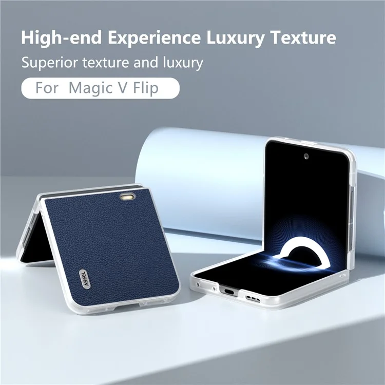 ABEEL For Honor Magic V Flip 5G Capa Slim Matte Frame Couro Genuíno de Vaca+PC - Azul