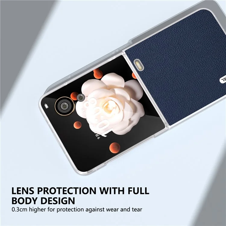 ABEEL For Honor Magic V Flip 5G Capa Slim Matte Frame Couro Genuíno de Vaca+PC - Azul