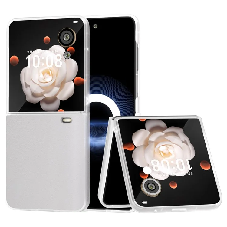 For Honor Magic V Flip 5G Case Clear Matte Edge PU Leather+PC Folding Phone Cover - White