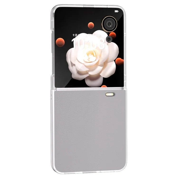 For Honor Magic V Flip 5G Case Clear Matte Edge PU Leather+PC Folding Phone Cover - White