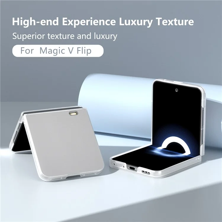 For Honor Magic V Flip 5G Case Clear Matte Edge PU Leather+PC Folding Phone Cover - White