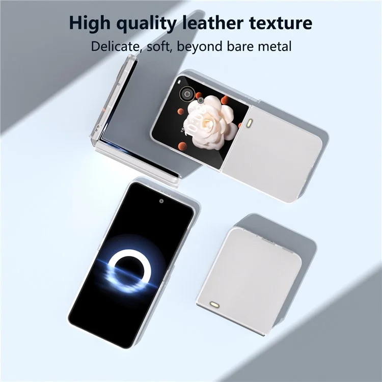 For Honor Magic V Flip 5G Case Clear Matte Edge PU Leather+PC Folding Phone Cover - White