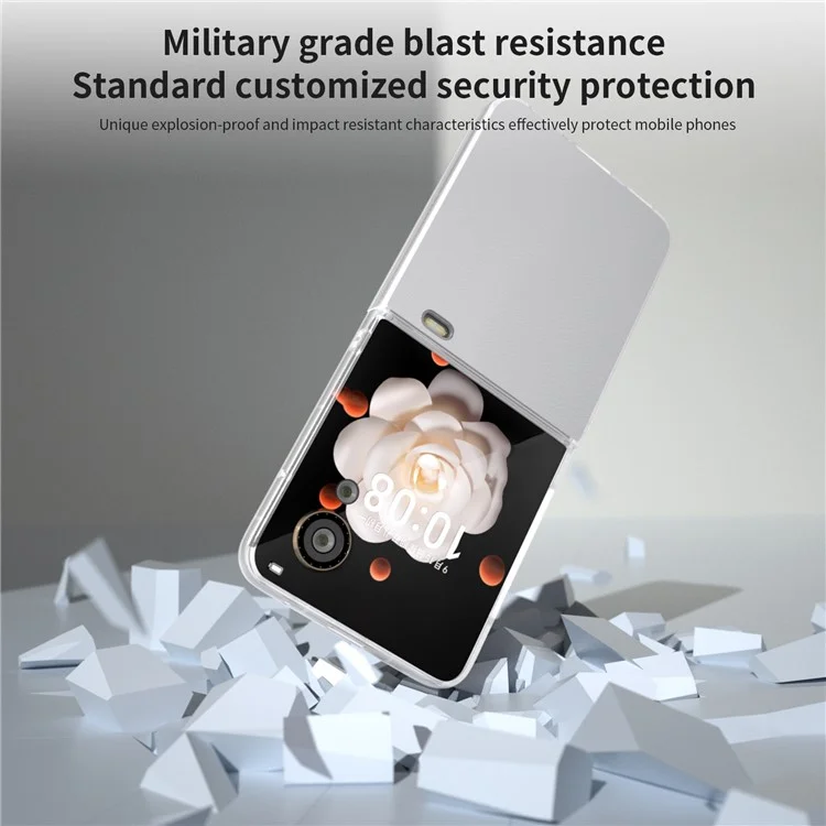 For Honor Magic V Flip 5G Case Clear Matte Edge PU Leather+PC Folding Phone Cover - White
