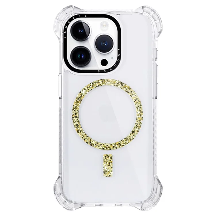 JAUCASE For iPhone 14 Pro Case Clear PC+TPU Anti-Fall Phone Cover Compatible with MagSafe - Gold