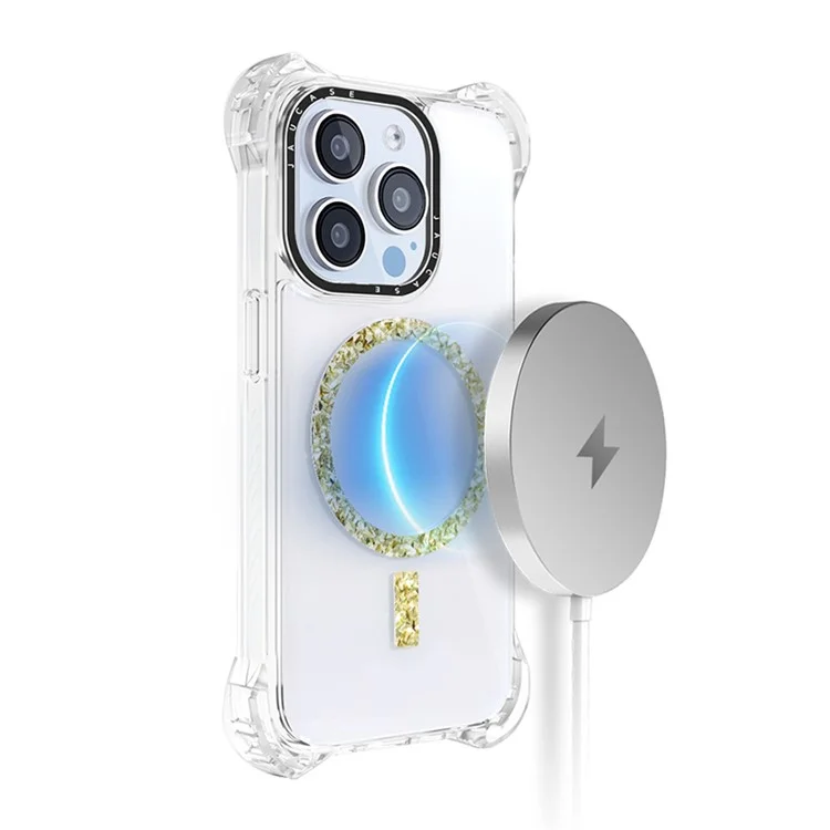 JAUCASE For iPhone 14 Pro Case Clear PC+TPU Anti-Fall Phone Cover Compatible with MagSafe - Gold