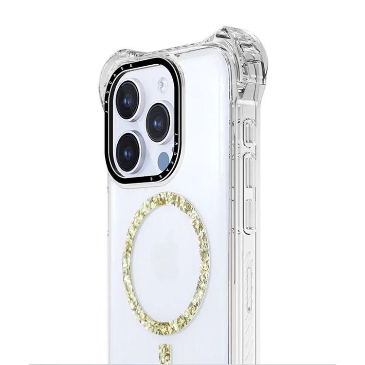 JAUCASE For iPhone 14 Pro Case Clear PC+TPU Anti-Fall Phone Cover Compatible with MagSafe - Gold