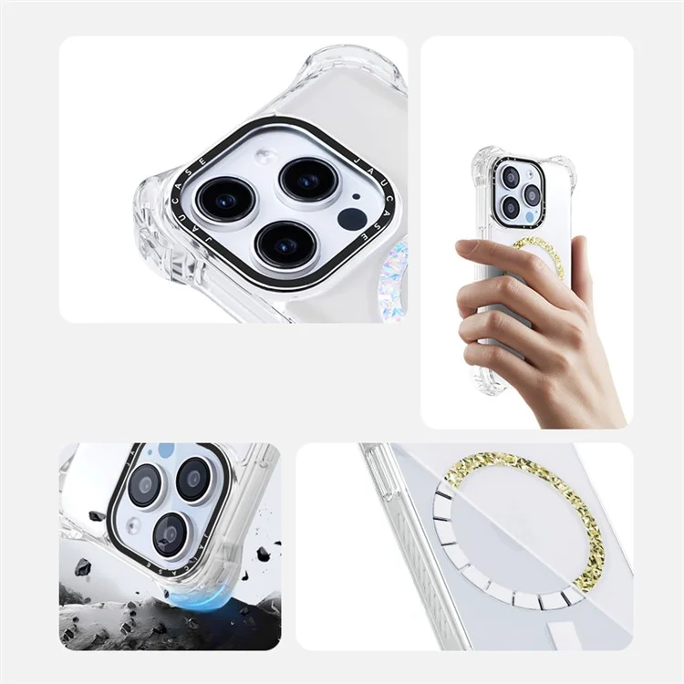 JAUCASE For iPhone 14 Pro Case Clear PC+TPU Anti-Fall Phone Cover Compatible with MagSafe - Gold