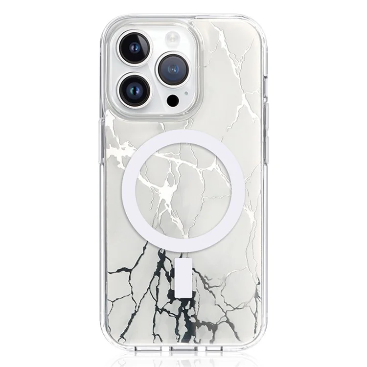 JAUCASE per iPhone 15 Pro Max Crack Pattern PC+TPU Case Superficie a specchio Cover per telefono compatibile con MagSafe - Bianco