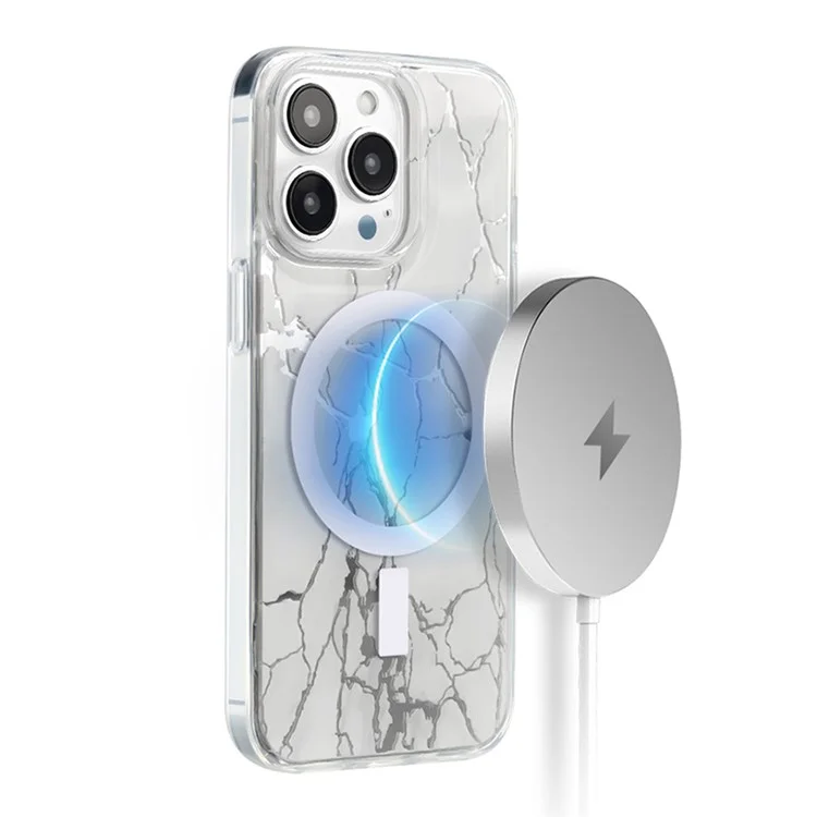 JAUCASE per iPhone 15 Pro Max Crack Pattern PC+TPU Case Superficie a specchio Cover per telefono compatibile con MagSafe - Bianco