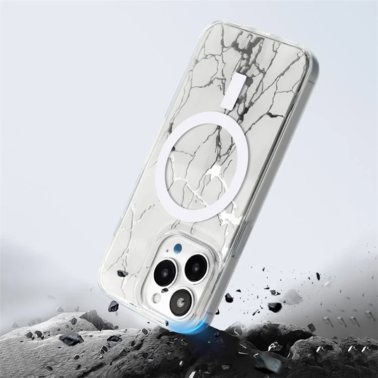 JAUCASE per iPhone 15 Pro Max Crack Pattern PC+TPU Case Superficie a specchio Cover per telefono compatibile con MagSafe - Bianco