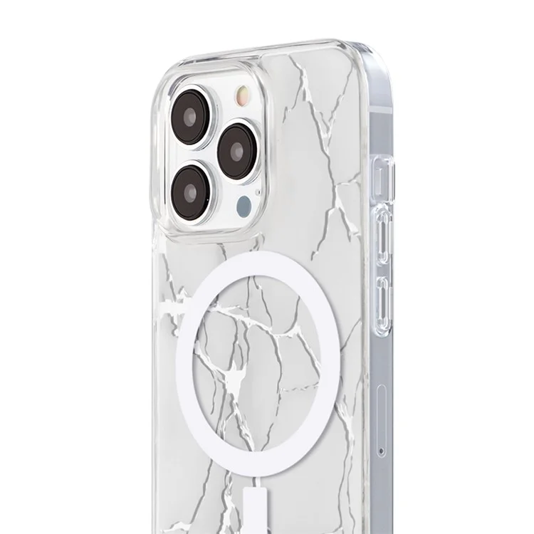 JAUCASE per iPhone 15 Pro Max Crack Pattern PC+TPU Case Superficie a specchio Cover per telefono compatibile con MagSafe - Bianco