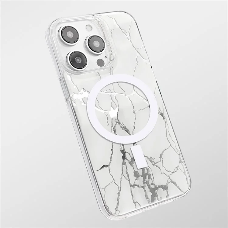 JAUCASE per iPhone 15 Pro Max Crack Pattern PC+TPU Case Superficie a specchio Cover per telefono compatibile con MagSafe - Bianco