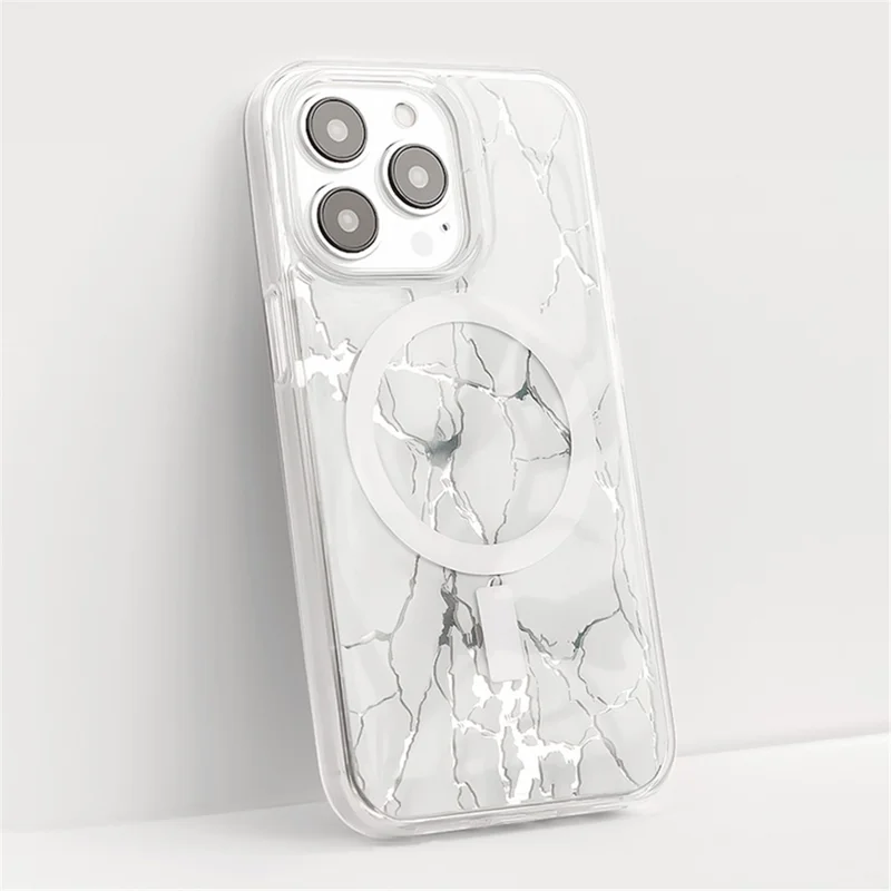 JAUCASE For iPhone 15 Pro Max Crack Pattern PC+TPU Case Mirror Surface Phone Cover Compatible with MagSafe - Gold