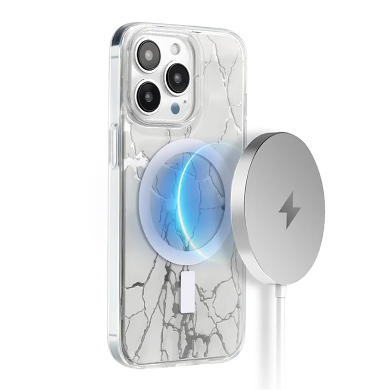 JAUCASE For iPhone 15 Pro Max Crack Pattern PC+TPU Case Mirror Surface Phone Cover Compatible with MagSafe - Gold