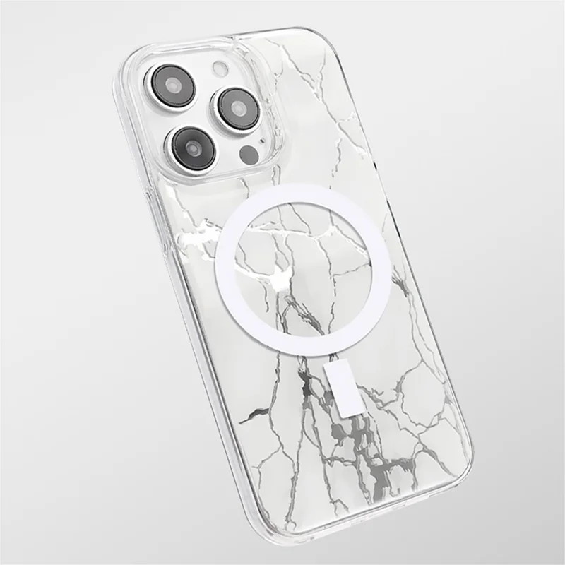 JAUCASE For iPhone 15 Pro Max Crack Pattern PC+TPU Case Mirror Surface Phone Cover Compatible with MagSafe - Gold