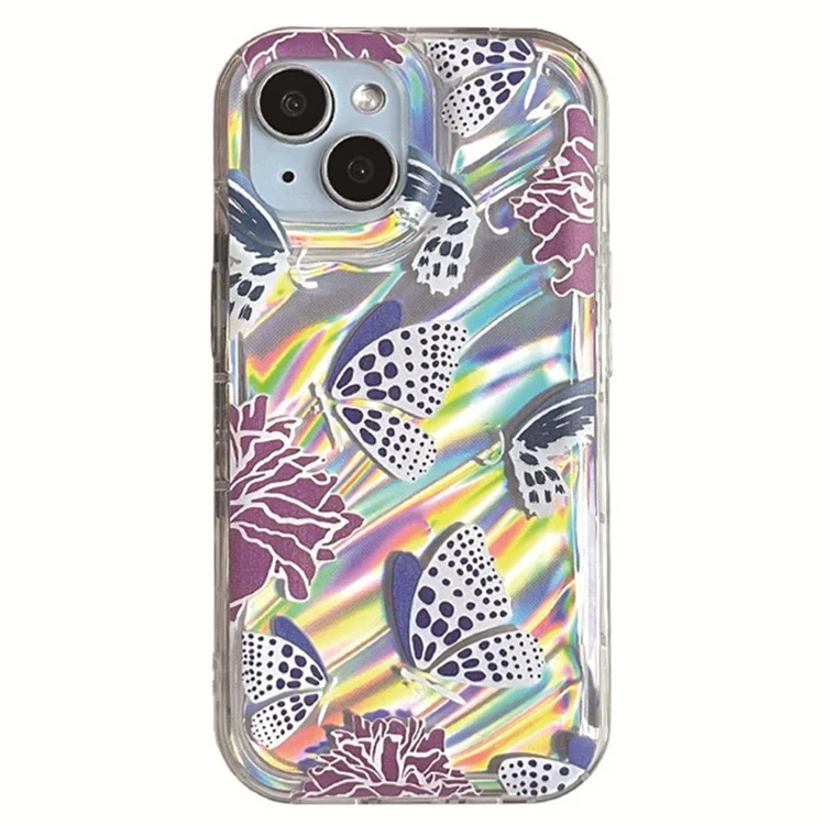 Funda para iPhone 15 con diseño de flores y mariposas, proceso láser a prueba de caídas