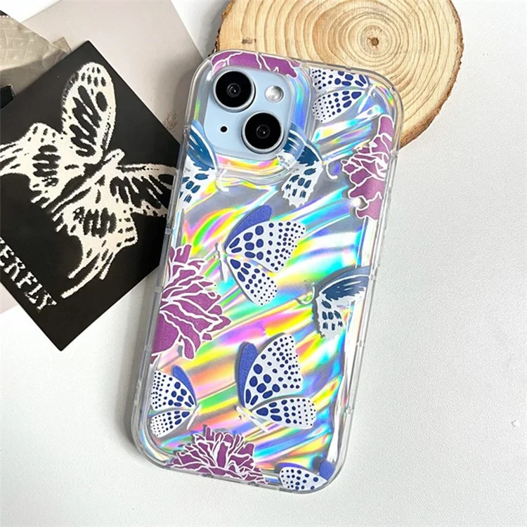 Funda para iPhone 15 con diseño de flores y mariposas, proceso láser a prueba de caídas