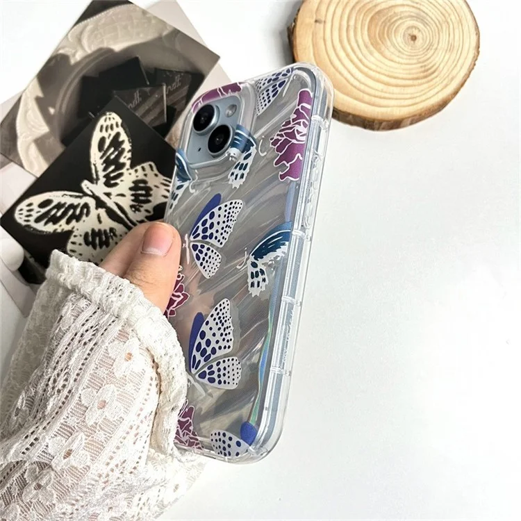 Funda para iPhone 15 con diseño de flores y mariposas, proceso láser a prueba de caídas