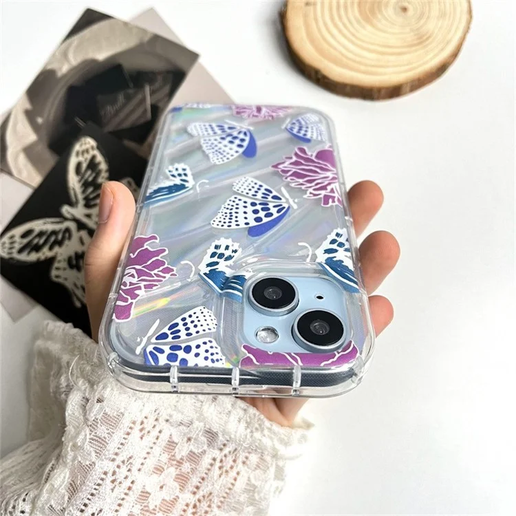 Funda para iPhone 15 con diseño de flores y mariposas, proceso láser a prueba de caídas