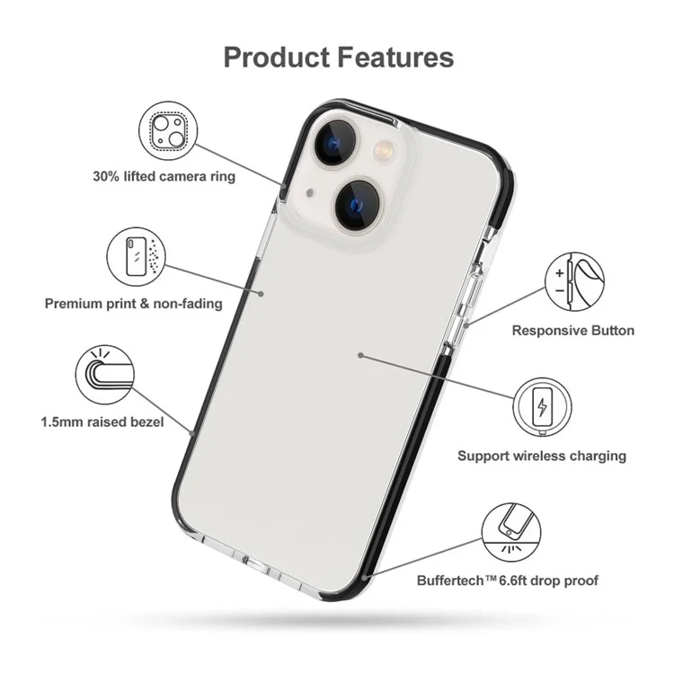 Bi-color Design Phone Case for iPhone 14 6.1 inch, Clear Soft TPU Mobile Phone Cover Anti-scratch Shell