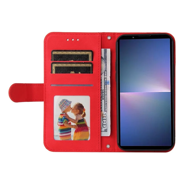 For Sony Xperia 5 V Leather Wallet Cases Skin Touch Phone Cover Stand with Strap - Red
