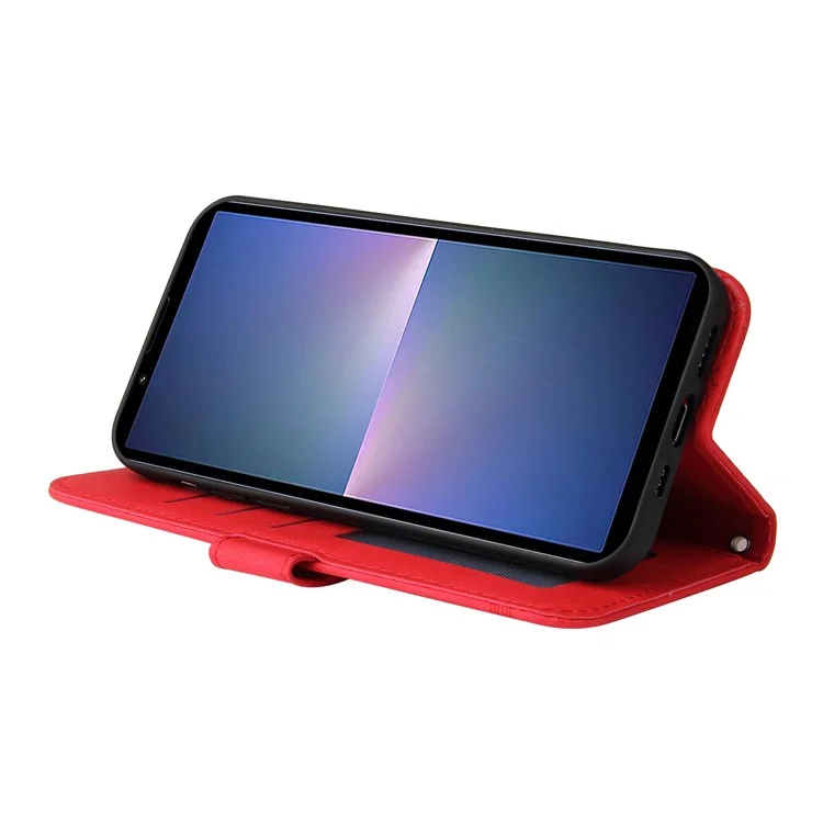 For Sony Xperia 5 V Leather Wallet Cases Skin Touch Phone Cover Stand with Strap - Red
