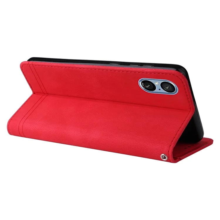For Sony Xperia 5 V Leather Wallet Cases Skin Touch Phone Cover Stand with Strap - Red
