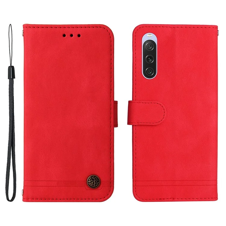 For Sony Xperia 10 V Leather Wallet Cases Skin Touch Phone Cover Stand with Strap - Red